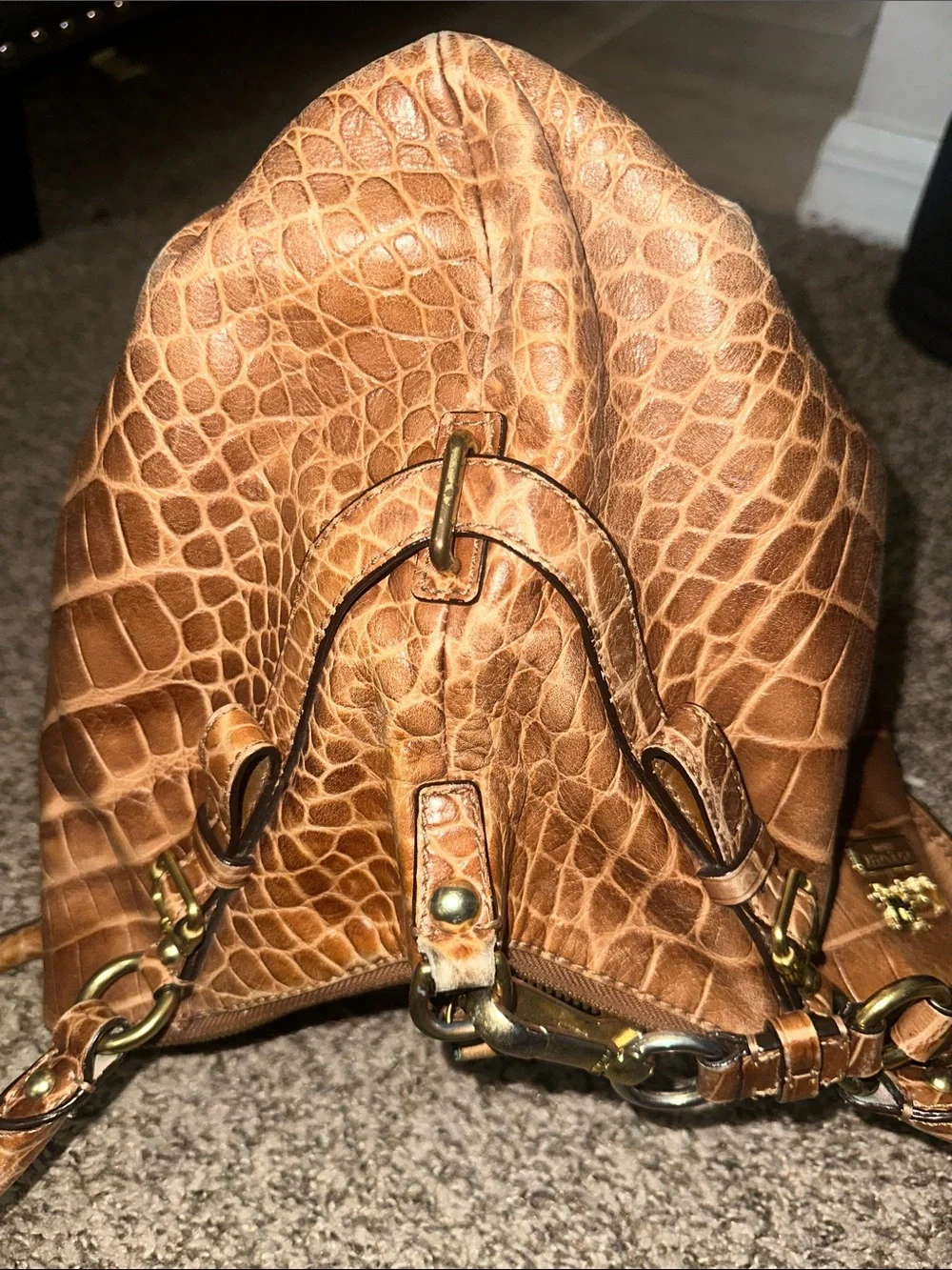 Coach Brown Croc-Embossed Leather Satchel with Gold Hardware - Picture 7 of 16
